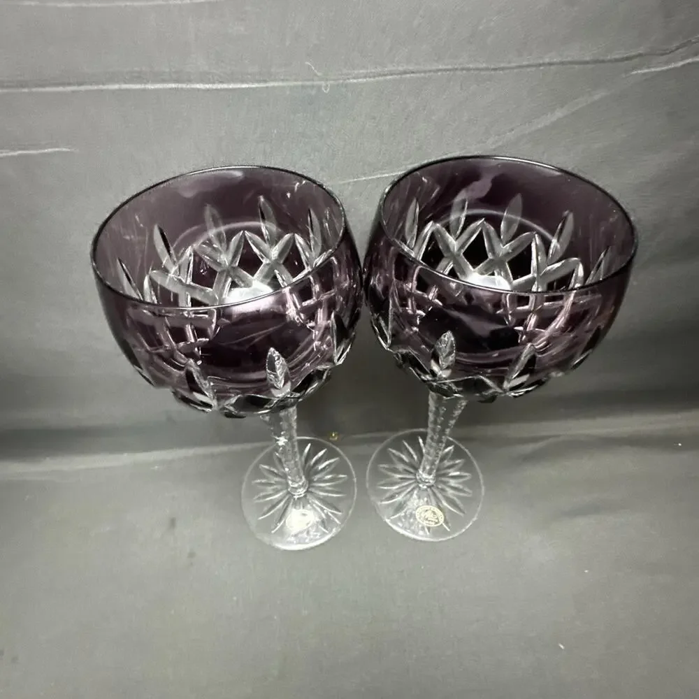 8 Ajka Crystal Cobalt Blue, Red,Green,Purple Cut-to-Clear Hock Wine Glass